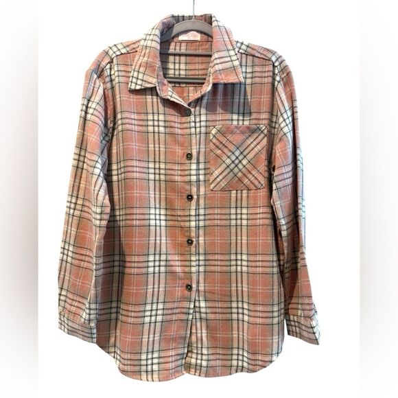 Pink Lily Button Down Flannel Shirt Front Pocket Pink Flannel Size Small - Picture 1 of 10